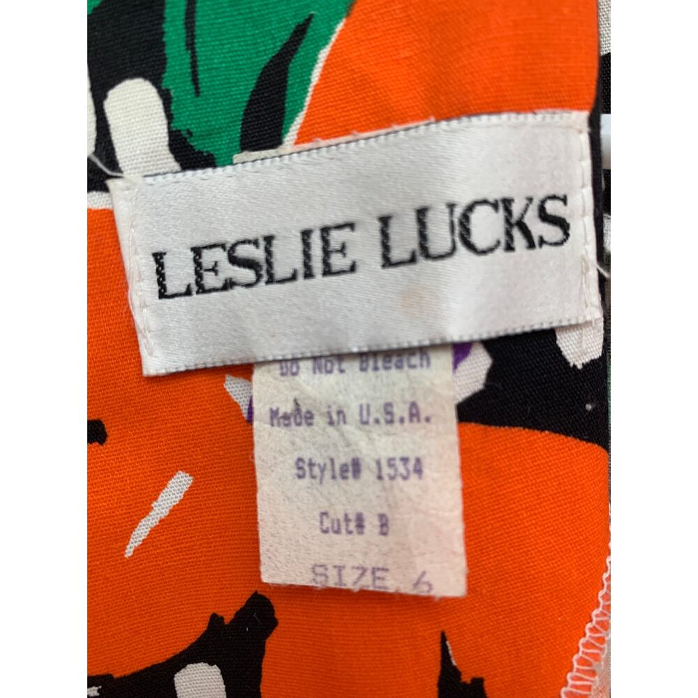 Woman's Vintage Leslie Lucks Color Explosion Cotton Flower Dress Size 6 - Picture 6 of 7